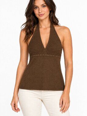 BH Jeans Women’s Brown Knit Rhinestone Halter Top